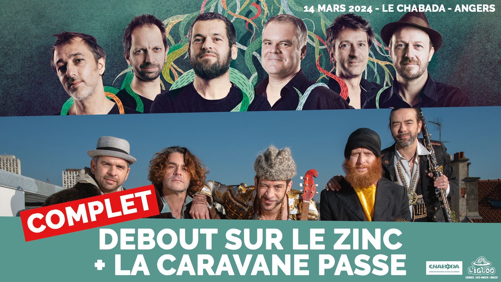 Concert Debout sur le Zinc et La caravane Passe à Angers au Chabada le 14 mars 2024