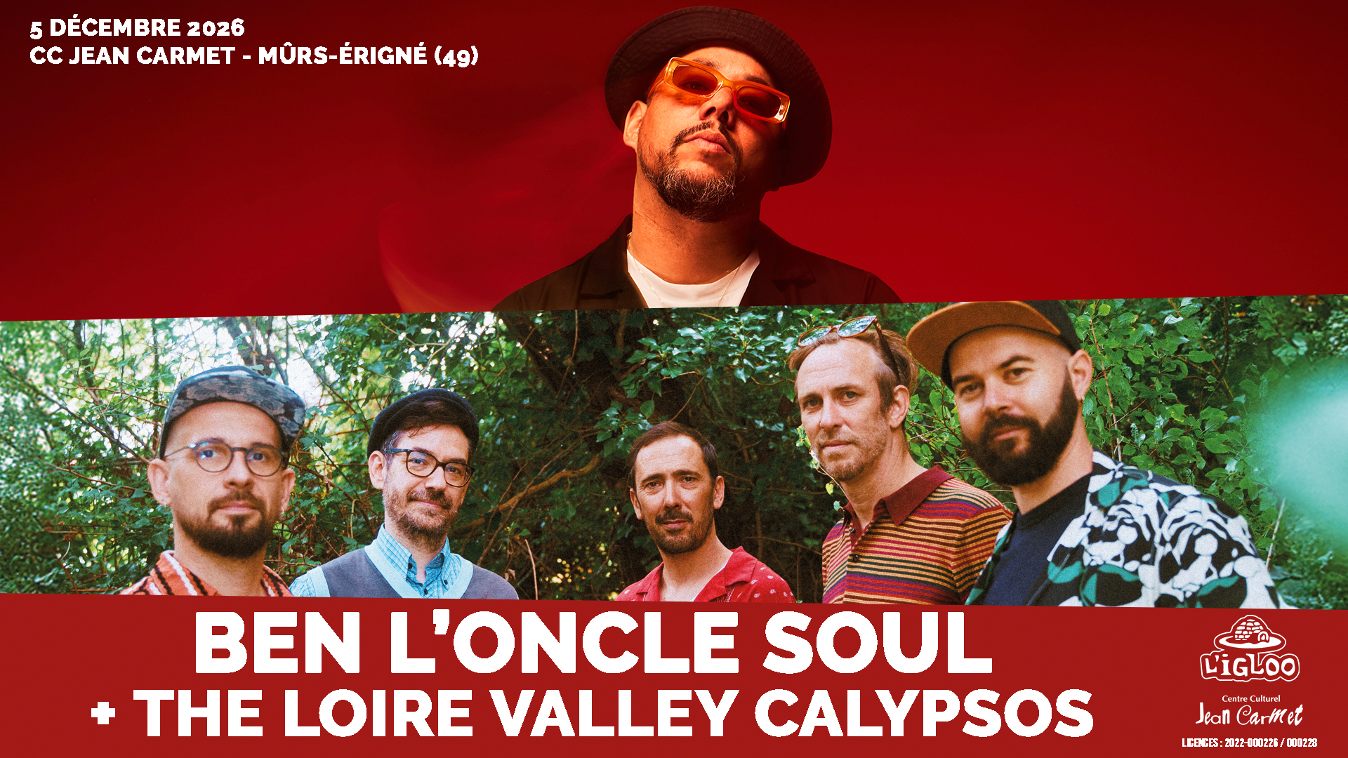 Concert de Ben L’Oncle Soul et The Loire Valley Calypsos le 5 décembre 2026 au Centre Culturel Jean Carmet à Mûrs-Érigné - Angers (49)